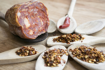 typical spicy salami of Calabria called soppressata