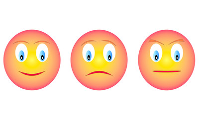 Threee emoticons, happy, sad, andry