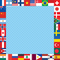 Obraz premium blue polka dot background with world flags frame