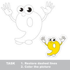Figure Nine to be traced. Vector trace game.