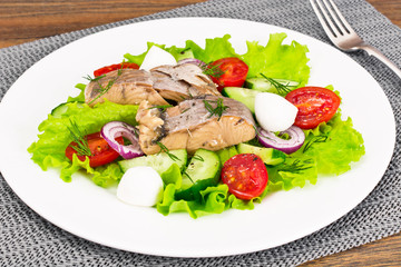 Salad with Lettuce, Tomatoes, Cucumbers and Canned Tuna