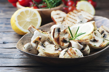 Vegan grilled mushroom with lemon and rosemary