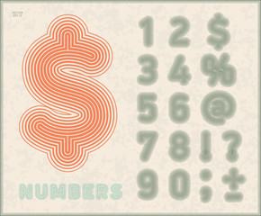 A set of numbers consisting of a complex color lines. Retro symbols with complex color gradient. Vector illustration