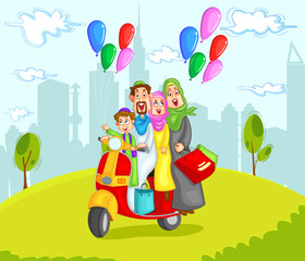 Obraz na płótnie Canvas Muslim family riding on scooter