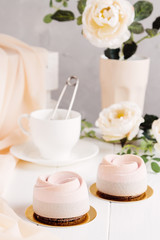 Obraz na płótnie Canvas Pink mousse cake with velour coating