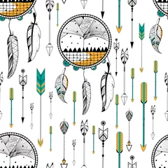 Washable wall murals Dream catcher Dream Catcher in Tribal boho style seamless pattern