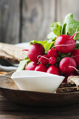 Fresh red radish with olive oil