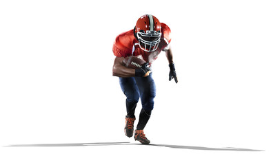 American football player in action isolated on white