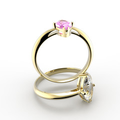 Diamond Rings. on a white background. 3D rendering
