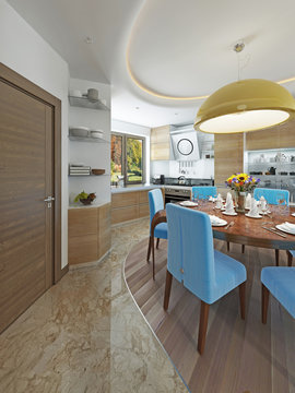 Modern Kitchen Dining Room In The Style Of Kitsch.