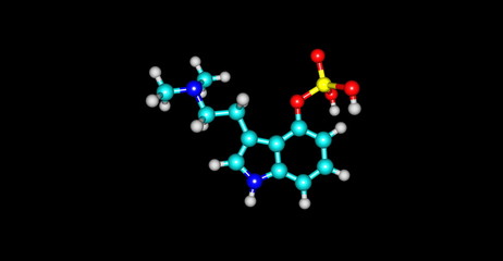 3D illustration of Psilocybin molecular structure isolated on black