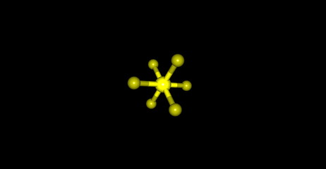 3D illustration of Sulfur hexafluoride molecular structure isolated on black