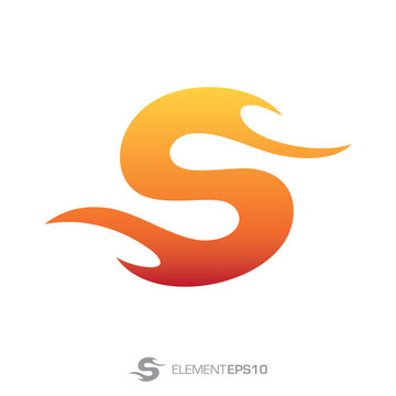 SM S M Letter Logo with Fire Flames Design and Orange Swoosh