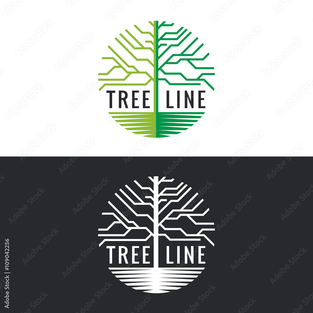Poster tree line logo circle vector art design