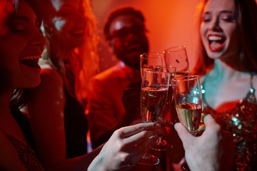 Clinking with champagne