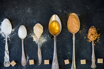 Different Kinds of Sugar in the Spoons