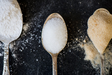 Different Kinds of Sugar in the Spoons