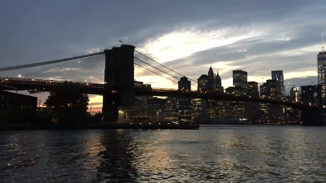Brooklyn Bridge silhouette at night, New York