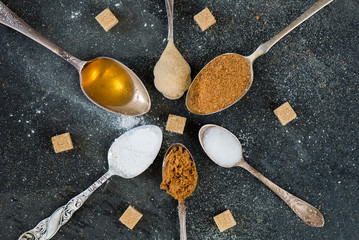 Different Kinds of Sugar in the Spoons