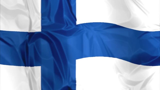 Waving flag of Finland, blue white colors. 3d background.