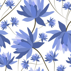 Fototapeta premium Floral patten with lotus flowers.Seamless vector textile print.Colorful textile texture