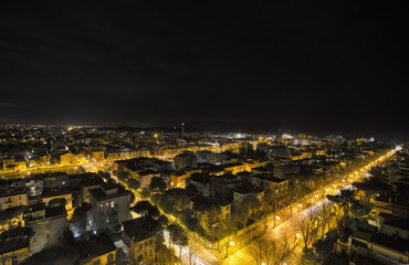Fototapeta na wymiar Night aerial view of town