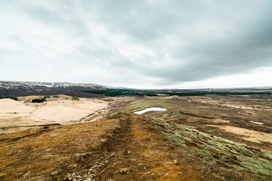 Iceland landscape with mountains in the horizont