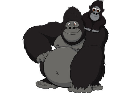 Adult and baby gorilla