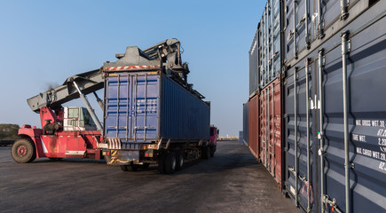 Forklift handling the containers box
