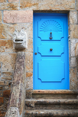 Blue door in old Fisher Village, Spain
