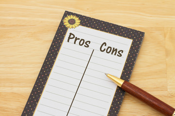 Listing your pros and cons