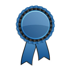 Blue and black award rosette with ribbon