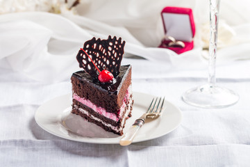 piece of chocolate wedding cake