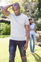 Young couple after having fight ignoring each other