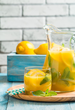 Lemonade in the jug and glass