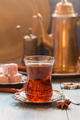 Turkish tea with authentic glass cup