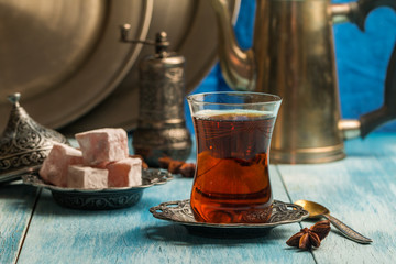 Turkish tea with authentic glass cup
