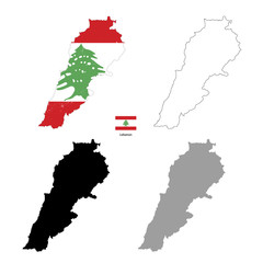 Lebanon country black silhouette and with flag on background