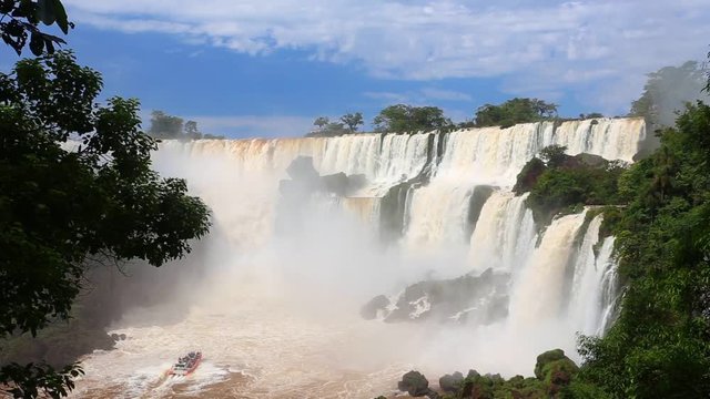 view of worldwide known Iguassu falls at the border of Brazil and Argentina
