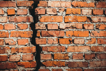A brick wall with a crack, red brick