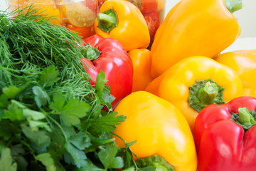 Fototapeta na wymiar multicolored peppers and parsley