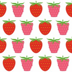 Seamless Pattern of Strawberry and raspberry , Fruit Pattern, Berry Pattern, Vector Illustration