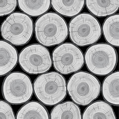 Vector Trunk and rings of Tree. Black Illustration and Background