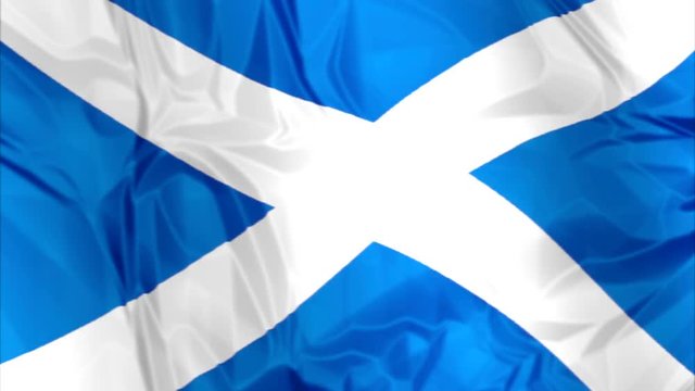 Waving flag of Scotland, blue white colors. 3d background