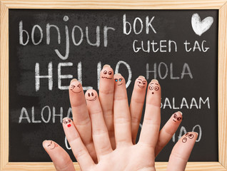 Hello in various languages on chalkboard