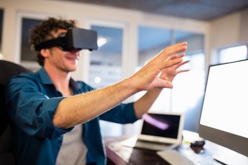 Businessman wearing virtual glasses