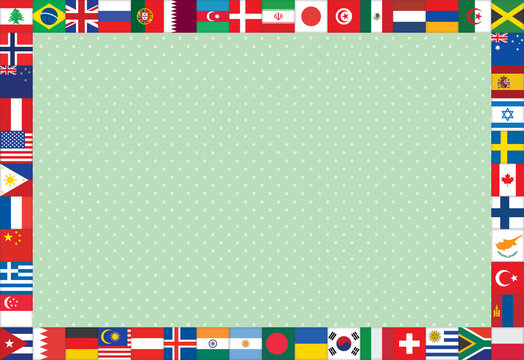 green polka dot background with flags frame vector illustration
