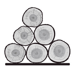 Vector Trunk and rings of Tree. Black Illustration and Background