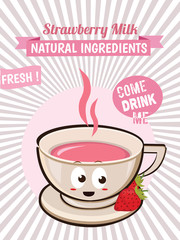 Strawberry Flavored Milk Label Template : Vector Illustration. Poster