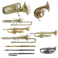 Obraz premium 3d rendering of brass musical instruments